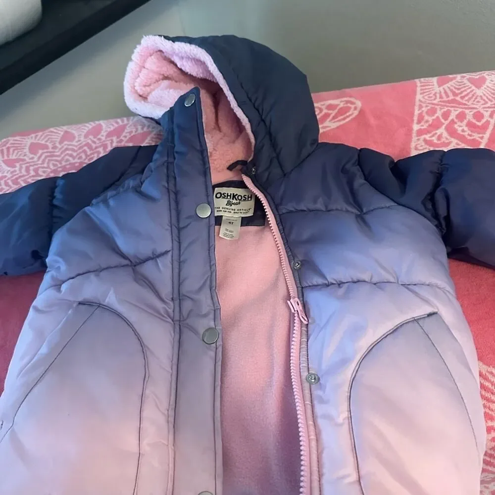OshKosh B'gosh Pink and Purple Kids Puffer Jacket 4T
